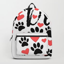 Black Paw Prints Red Hearts Typography Backpack