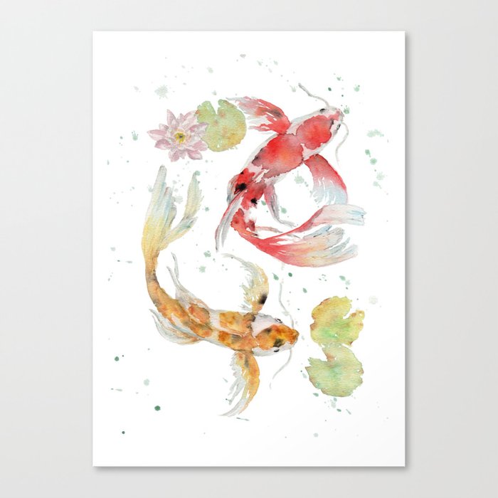 Watercolor Painting of Picture "Koi Pond" Canvas Print
