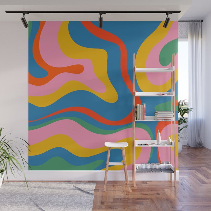 Modern Retro Liquid Swirl Abstract Pattern Square Colourful Rainbow Melt Wall Mural