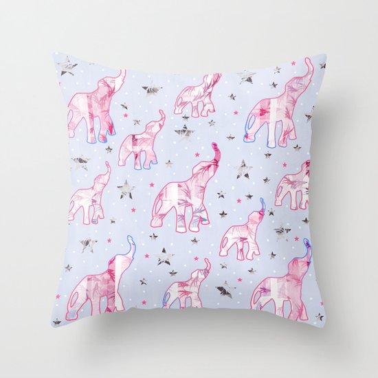 Cute Pastel Tone Elephants Stars Pattern Throw Pillow by Oursunnycdays Society6