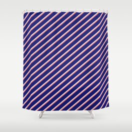 [ Thumbnail: Lavender, Salmon & Midnight Blue Colored Lines/Stripes Pattern Shower Curtain ]