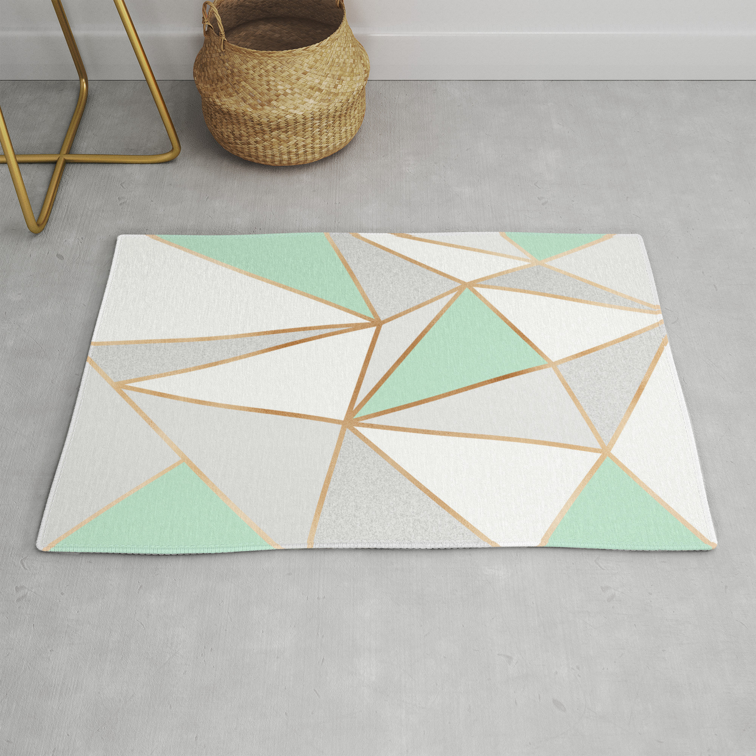 Mint Green Grey Gold Geo Rug By, Mint Green Rugs