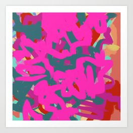Fuchsia Pink, Teal Green & Orange Rust Thick Abstract Art Print