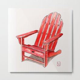 Adirondack Metal Print | Red, America, Usa, Painting, Ink, Chair, Vintage, Watercolor 