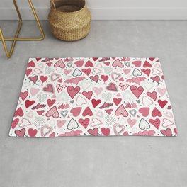 Hand drawn pacific pink and red doodle hearts pattern. Area & Throw Rug
