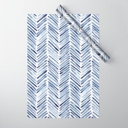 Indigo herringbone - watercolor blue chevron Wrapping Paper