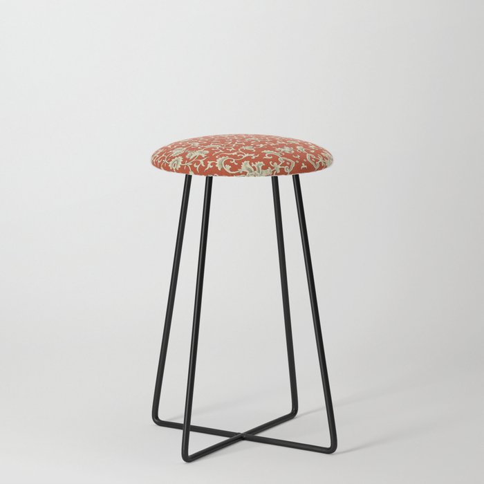 William Morris Tribute Pattern Red Beige Floral Counter Stool