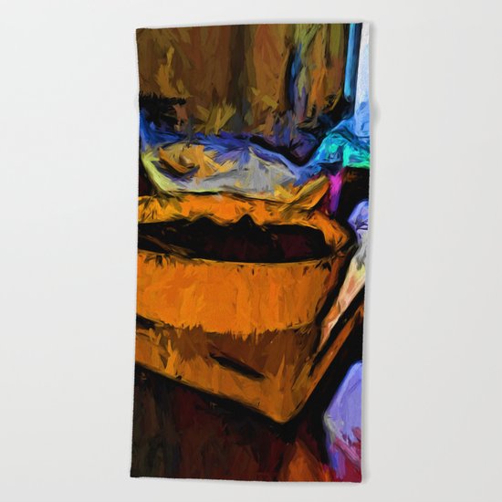 Gold Dish with Chocolate in the Shadow of a Glass Bowl Beach Towel
