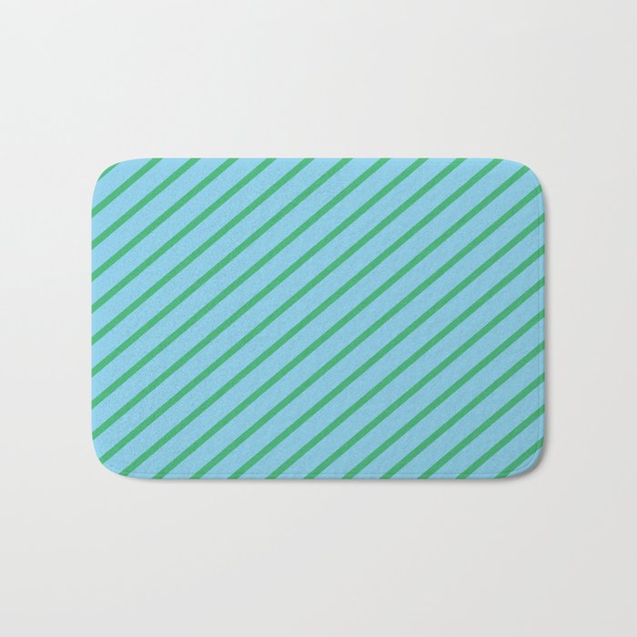 Sea Green and Sky Blue Colored Lines Pattern Bath Mat