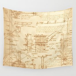 Ancient decorative mathematical and geometrical calculations a technical drawing in Leonardo da Vinci style Wall Tapestry