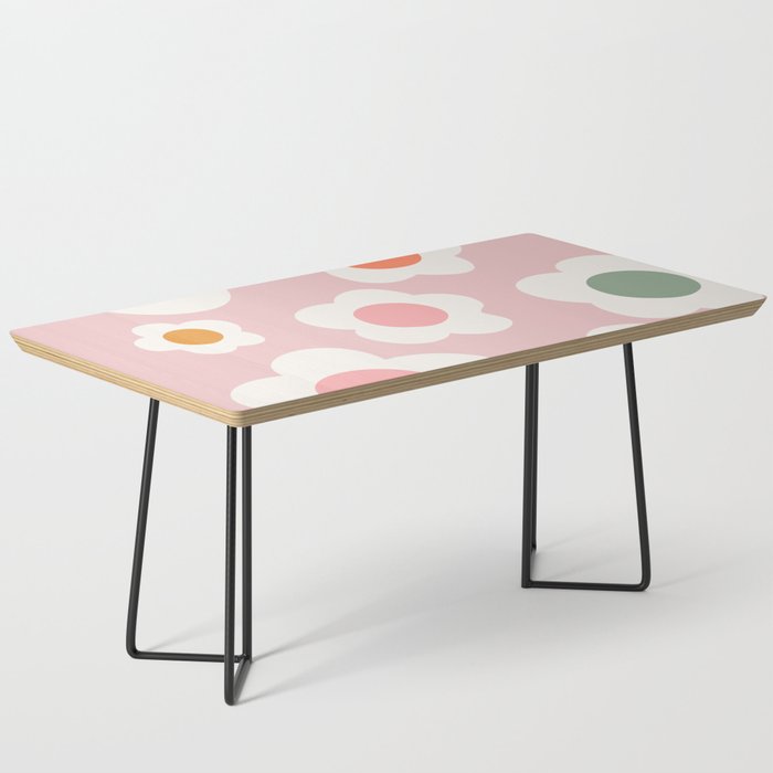 Retro Funky Flowers Pattern on Pink Coffee Table