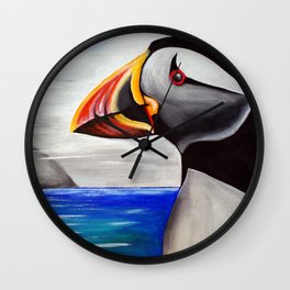 Puffin at Ailsa Craig Wall Clock | Visitarran, Isleofarran, Ailsacraig, Beach, Sea, Acrylic, Birdlife, Puffin, Scotland, Painting 