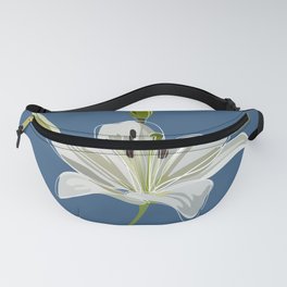 Lily - Minimalistic Floral Art Design on Blue Fanny Pack