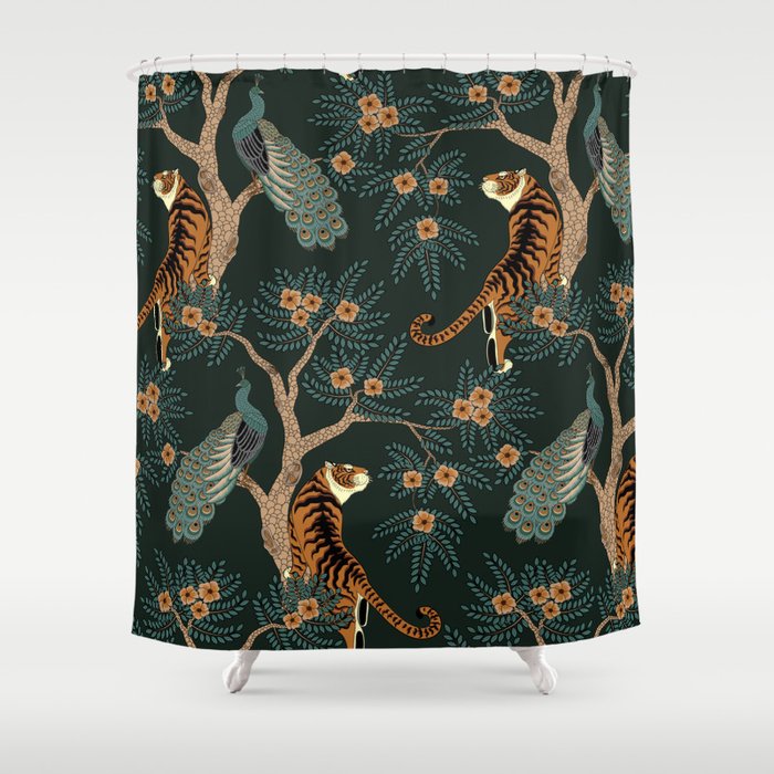 Vintage tiger and peacock Shower Curtain Shower Curtain