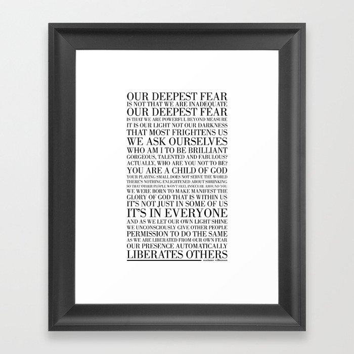 Our Deepest Fear by Marianne Williamson Framed Art Print