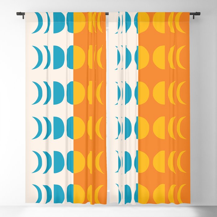 Moon Phases 8 in Shades of Blue Orange beige gold Blackout Curtain