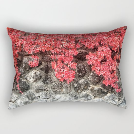 Red ivy leaves autumn stone wall Rectangular Pillow