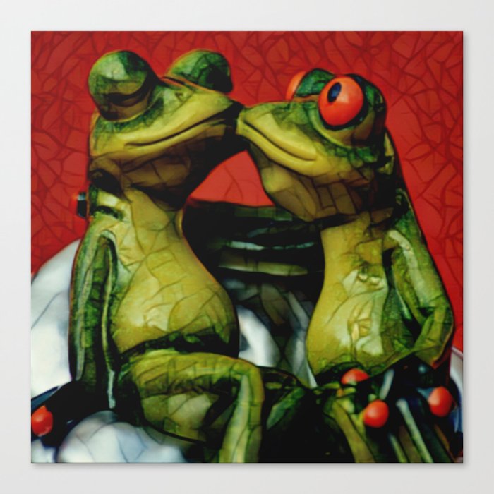 Two Frogs Romantic Kissing Canvas Print