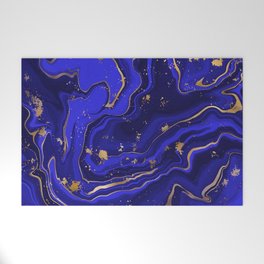 dark blue sky marble with gold veins foil shiny and beautiful Welcome Mat