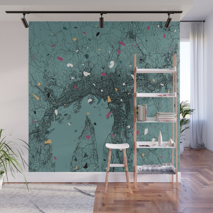 Oslo City Map. Norway. Collage Terrazzo Wall Mural