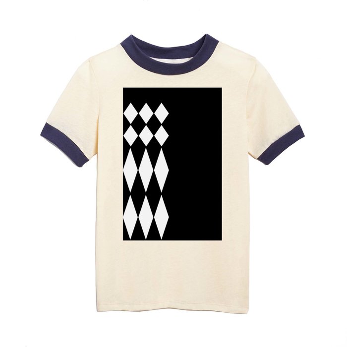 LARGE BLACK AND WHITE HARLEQUIN DIAMOND PATTERN Kids T Shirt by