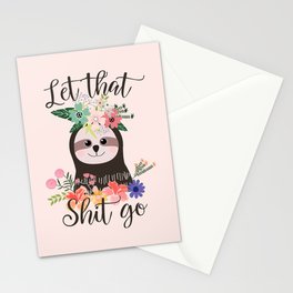 SLOTH ADVICE (pink) - LET THAT SHIT GO Stationery Cards