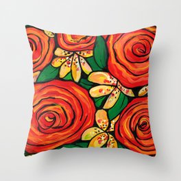 Roses and Lillies Throw Pillow