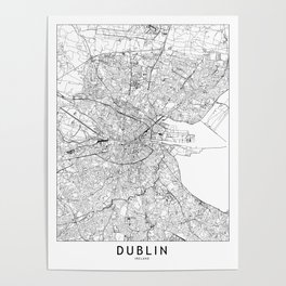 Dublin White Map Poster