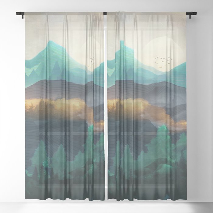Green Wild Mountainside Sheer Curtain