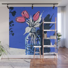 Holland Tulips Bouquet on Cobalt and Delft Blue Wall Mural