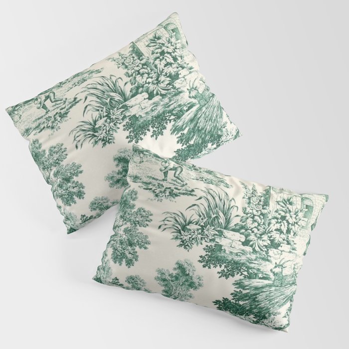 Green Toile de Jouy Pillow Sham