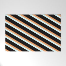 [ Thumbnail: Sienna, Brown, Light Cyan, and Black Colored Striped/Lined Pattern Welcome Mat ]