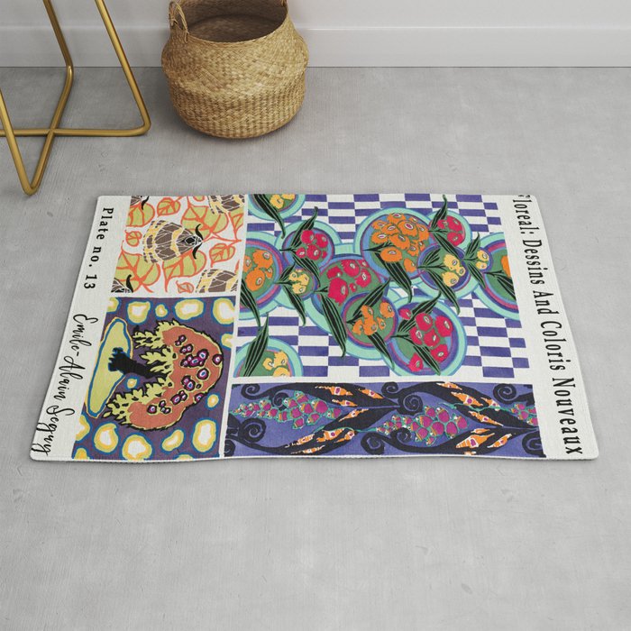 Retro Colorful Flower Market,Vintage Watercolor Floral Abstract Rug