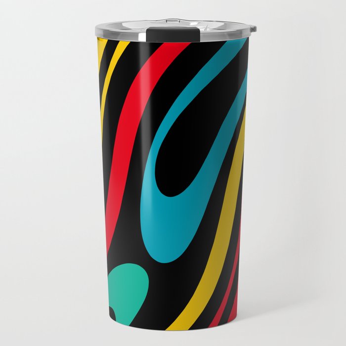 Wavy Loops Retro 80s Colorful Abstract Pattern on Black Travel Mug