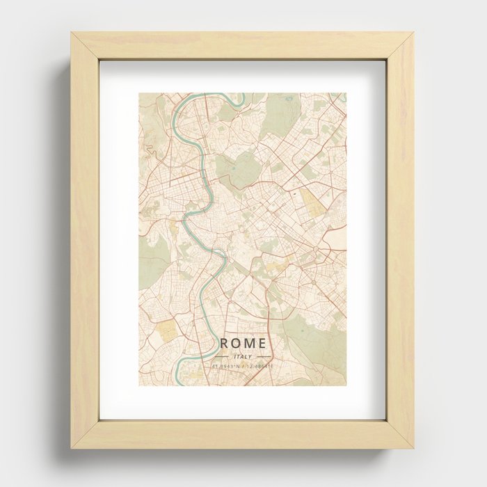 Rome, Italy - Vintage Map Recessed Framed Print