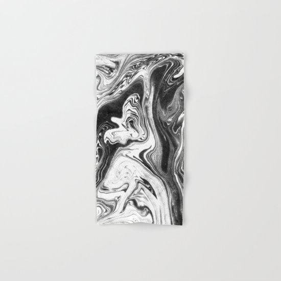 Mishiko - spilled ink abstract marble painting black and white minimal modern marbled paper water Hand & Bath Towel