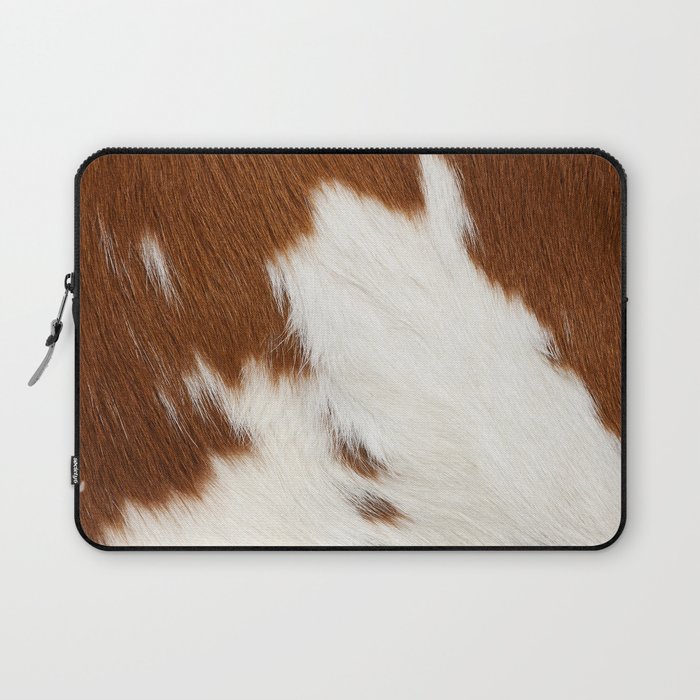 Brown Cowhide, Cow Skin Print Pattern Modern Cowhide Faux Leather Laptop Sleeve