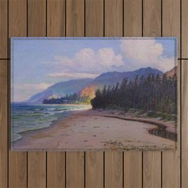 Rays of Sun on the Windward side of Oahu, Hawaiian landscape painting by D. Howard Hitchcock Outdoor Rug