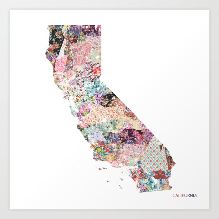 California Map Art Print By Poeticmaps Society6