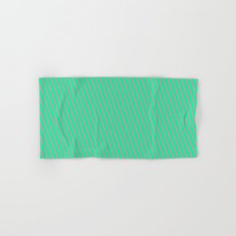 [ Thumbnail: Green & Dark Grey Colored Pattern of Stripes Hand & Bath Towel ]