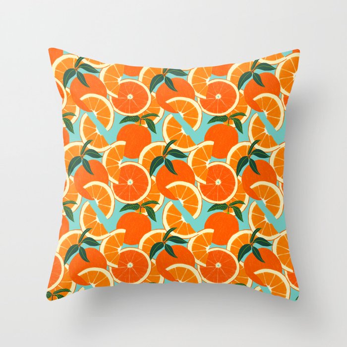 Orange Harvest - Blue Throw Pillow