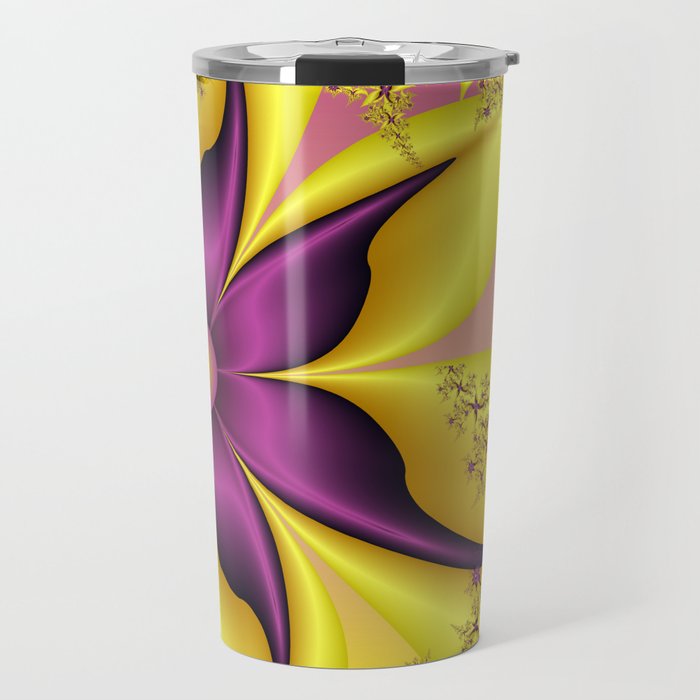 Flower Power, Purple Yellow Fractal Art Travel Mug