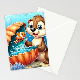 Otter and Fish Stationery Cards