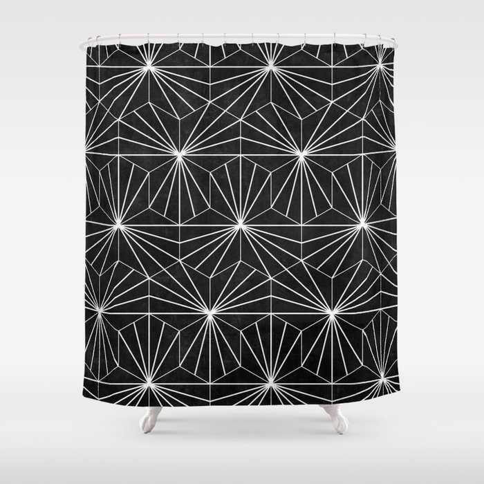 Hexagonal Pattern - Black Concrete Shower Curtain