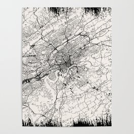 USA, Knoxville - black and white city map Poster