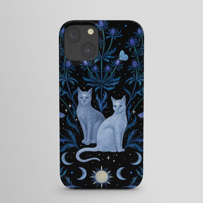 Blue Thistle & Cat iPhone Case