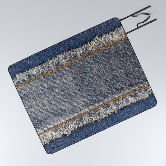Denim blue jeans fabric frame. Bleached denim fabric with fringe edge, text  place, copy space banner. Photograph by Julien - Fine Art America