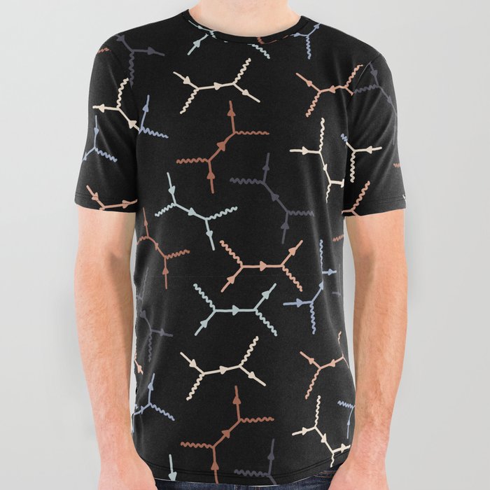 Compton scattering Feynman diagrams on Black All Over Graphic Tee