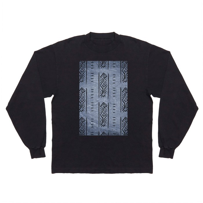 Mud Cloth Mercy Blue and Black Pattern  Long Sleeve T Shirt