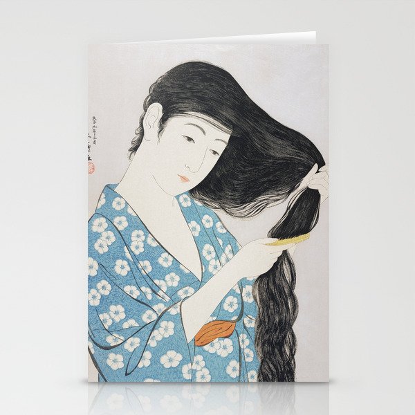 Woman Combing Her Hair  Stationery Cards